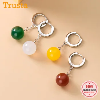 

Trustdavis Luxury Real 925 Sterling Silve Tassel Synthetic Agate Beads Hoop Earrings For Women Wedding Party Fine Jewelry DS370