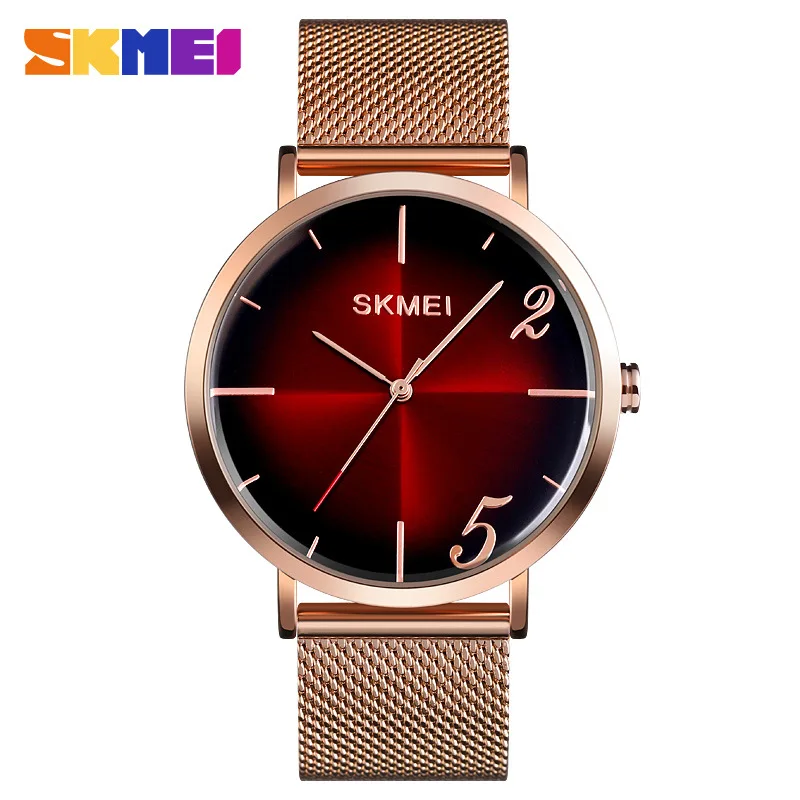 

Skmei Business Versitile Fashion Steel Belt Quartz Watch Arc Mirror Casual Rose Gold Men Youth Watch