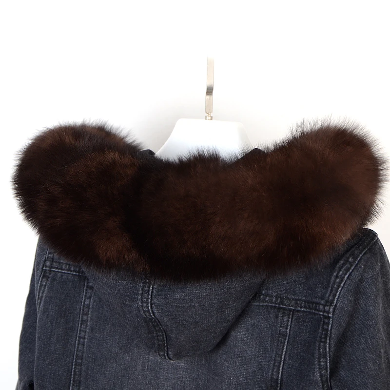 winter natural real fox fur coat Parker rabbit fur lining denim coat jacket jeans high spring female natural fur coat thick