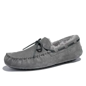 

Men Genuine Leather Shoes Slip on Real Leather Loafers 100% Real Fur Warm Winter Mens Moccasins Shoes Italian Designer Shoes