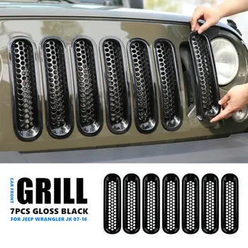 

Car interior 7x Gloss Black Front Grille Trim Insert Cover Kit for 2007-2018 Jeep Wrangler JK