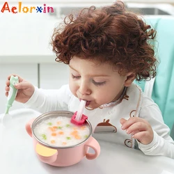 Baby Bowl Water Injection Heat Preservation Bowl with Suction Cup Stainless Children Dishes Baby Feeding Dinnerware Tableware