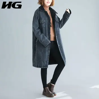 

HG Korean Style Winter Coat Plus Size Parka Fashion Denim Coats Plus Velvet Keep Warm Top Women Women Clothes 2019 New XJ2440