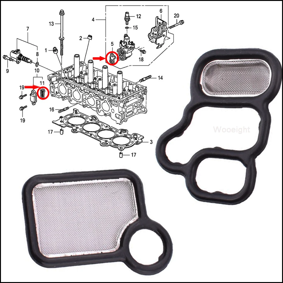 Wooeight VTEC Solenoid Gasket Spool Valve VTC Filter Screen Seal 15815