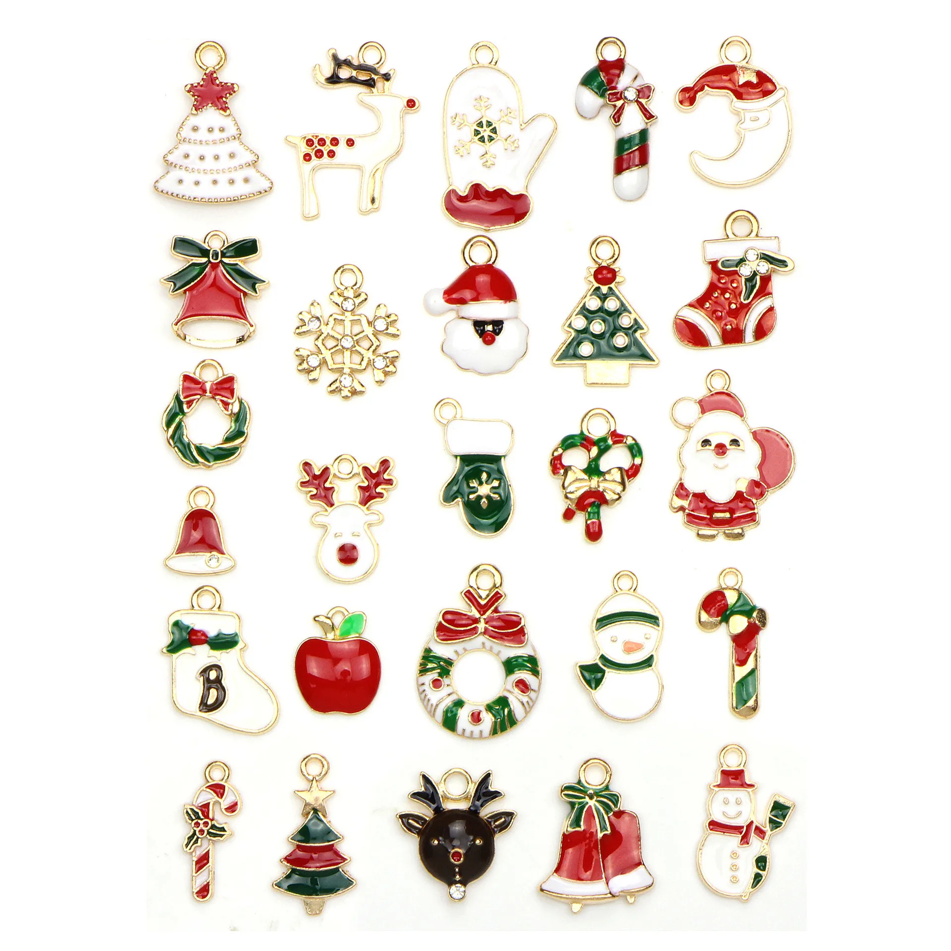 

26pcs Mixed Tree Christmas Charms Enamel Pendant Snowflake Snowman Bell Earrings Accessories Handmade Ornaments DIY Material