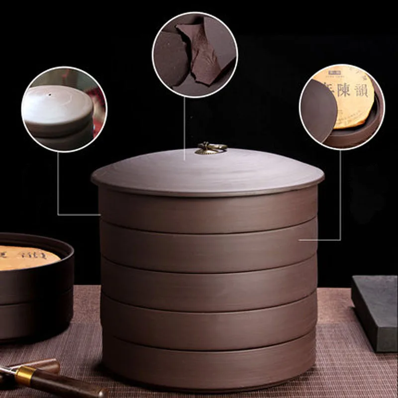 Chinese Style Kung Fu Puer Tea Cans, Home Storage Box, Purple Clay Spices, Sealed Jar, Ceramic Tank, Candy Jar, Kitchen Decor