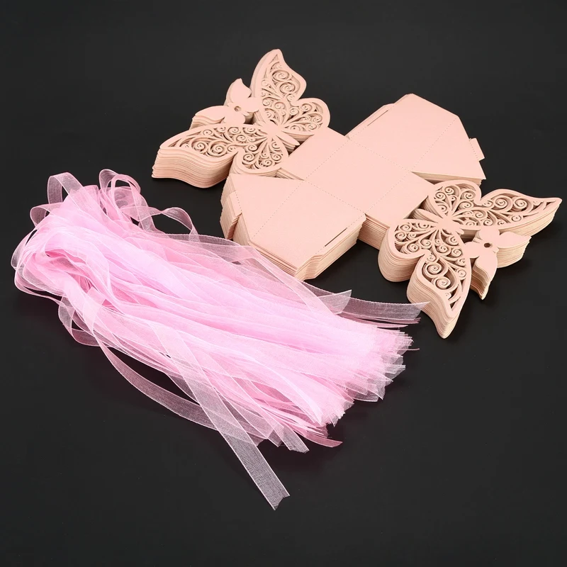 Top-50pcs бабочка свадьба любимая коробка День рождения подарок коробка сладостей(розовый