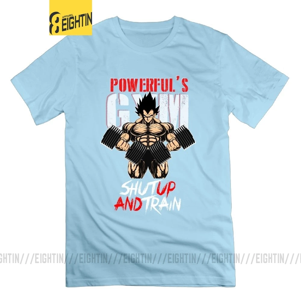 Небесно-голубой Shut Up And Train Gym Dragon Ball Z футболка Супер Saiyan Бодибилдинг размера плюс футболка с коротким рукавом мужские футболки хлопок - Цвет: Небесно-голубой