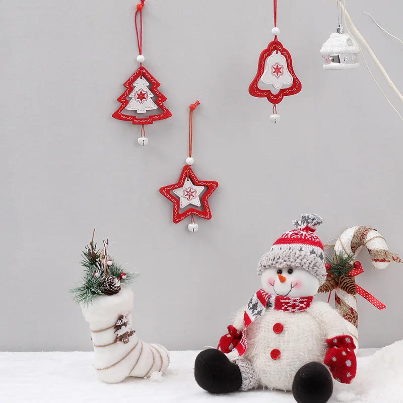 

3PCS/lot Wooden Christmas Tree Pendant Ornaments Xmas Tree Bell Star Hanging New Year 2020 Merry Christmas Decorations For Home
