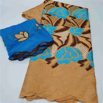 

7 Yard With Scarf Swiss Lace Fabric Heavy Beaded Embroidery African 100% Cotton Fabrics Swiss Voile Lace Popular Dubai Style HL1