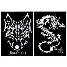 4 шт в дырочку татуировки Трафареты Прохладный Дракон волка тигра в форме карты DIY татуировки Шаблоны для Для женщин Для мужчин