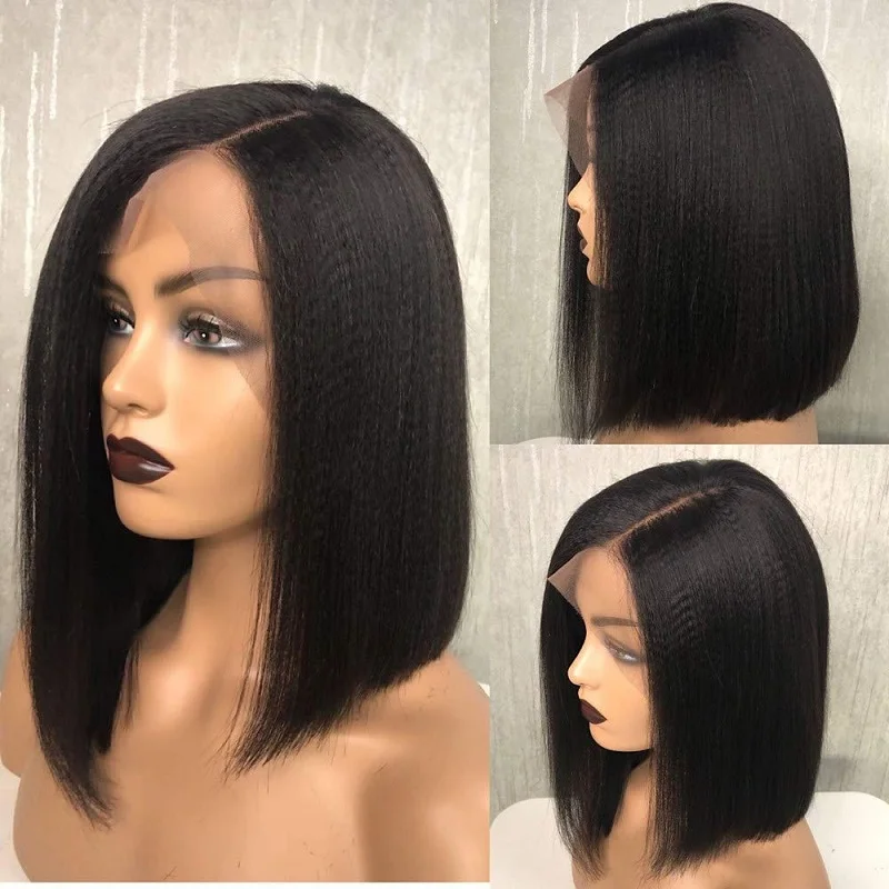 

Yaki Straight Bob Lace Front Human Hair Wigs 13x6 Short Bob Wig 150 Density Brazilian Remy Wig Pre Plucked For Women Glueless