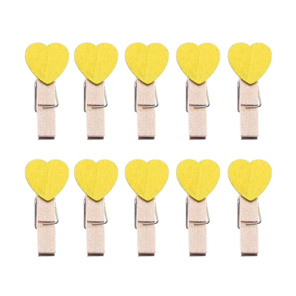 

10 Pcs Colored Mini Love Heart Wooden Office Supplies Craft Memo Clips DIY Clothes Paper Photo Peg Decoration with 2m Hemp Rope