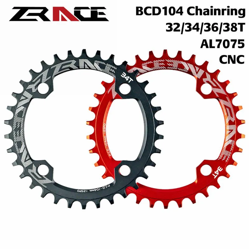 ZRACE Updated Bike Chainring 32T/34T/36T/38T BCD104, Narrow Width tooth Bicycle Chainwheel AL7075 CNC for MTB Chain Wheel