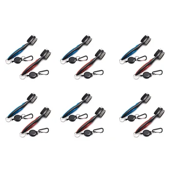

TOP!-Golf Club Cleaning Brushes 12Pcs Golf Club Brush Cleaning Belt Retractable Aluminum Cleaning Tools 6 Blue + 6 Red