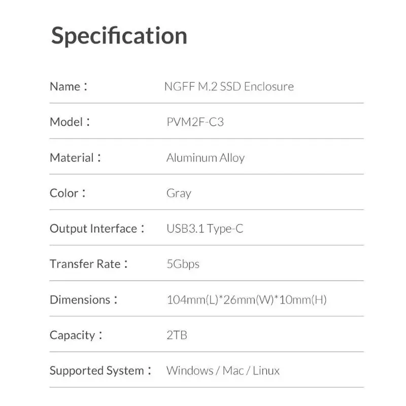 ORICO USB 3,1 type-C HDD Box Корпус для жесткого диска 5 Гбит/с Алюминиевый сплав M.2 NGFF SSD корпус для Windows Mac OS Linux PC