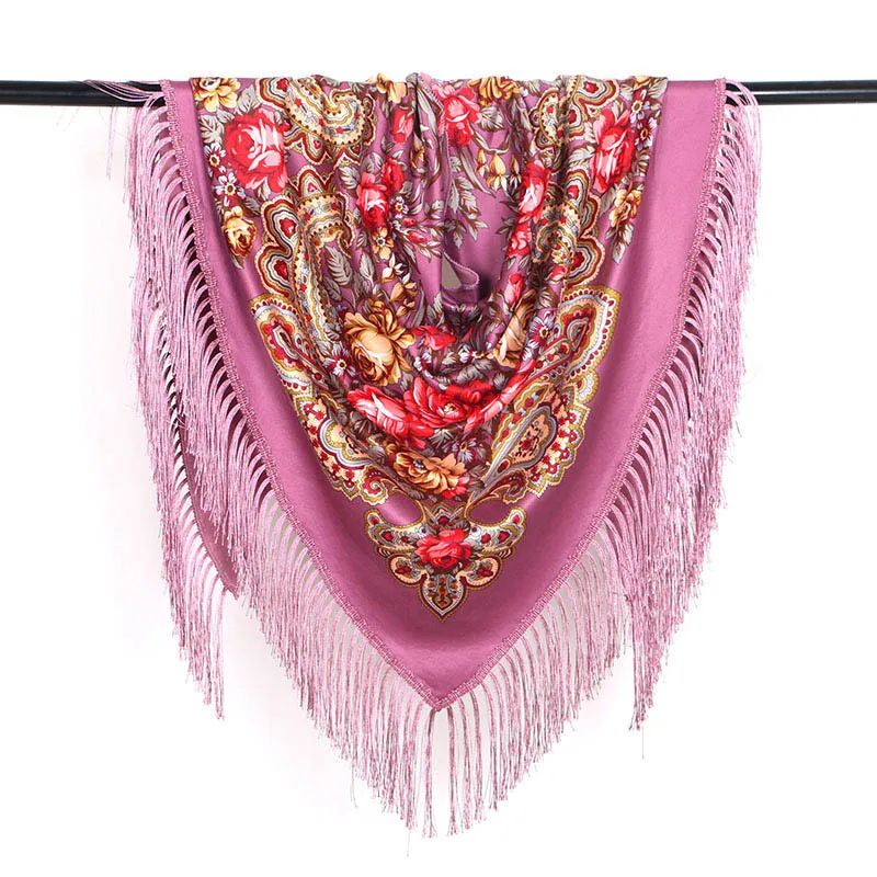 hot pink Зимний теплый вельветовый шарф Мусульманский платок женский треугольный с кисточками шарф шаль шарф с цветами Брендовое пончо повязка на голову шарфы - Цвет: hot pink