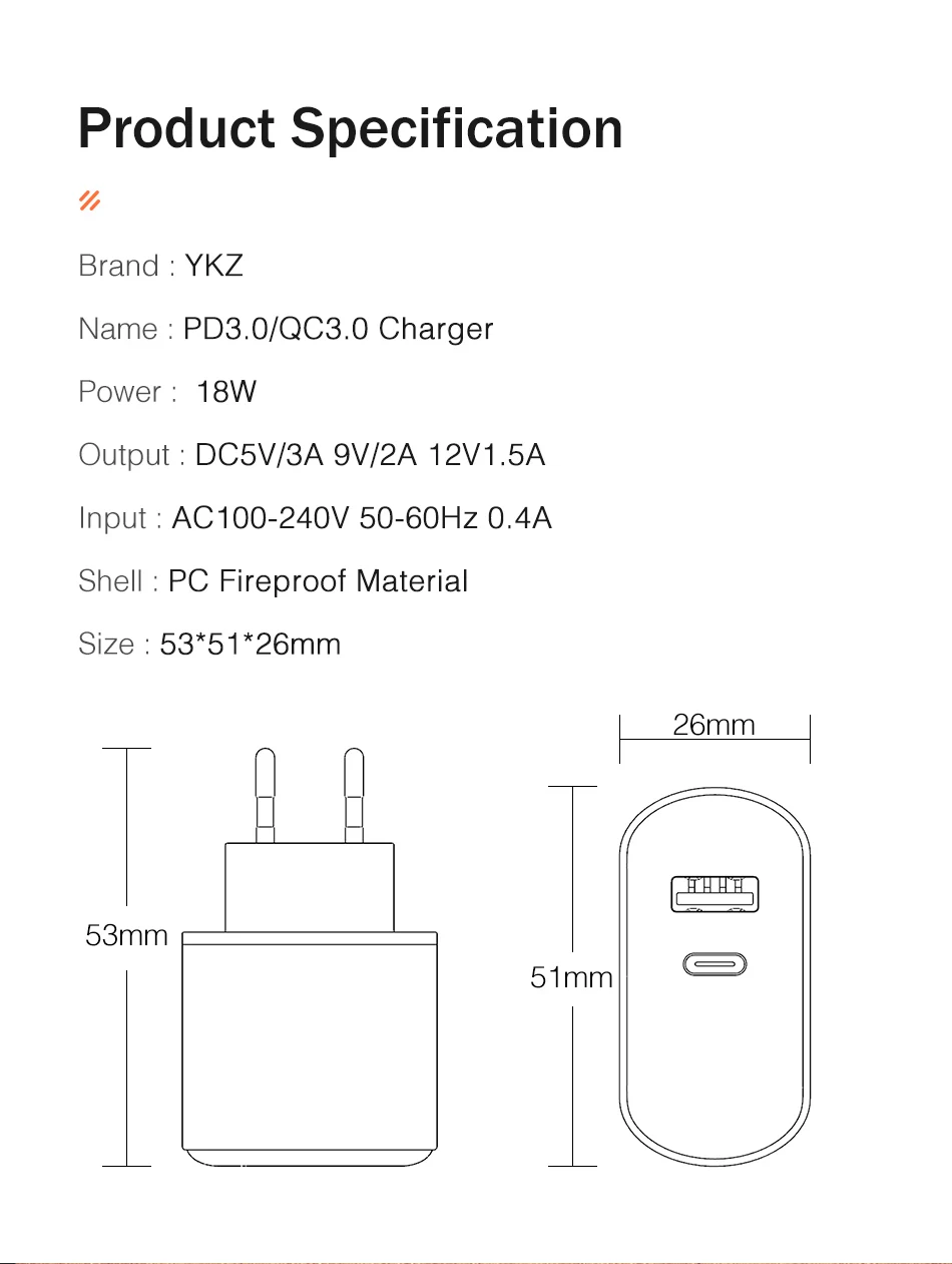YKZ 18 Вт светодиодный дисплей QC3.0 USB зарядное устройство Быстрая зарядка 3,0 QC Тип C PD Быстрая зарядка дорожное настенное зарядное устройство для iPhone X 8 samsung S10