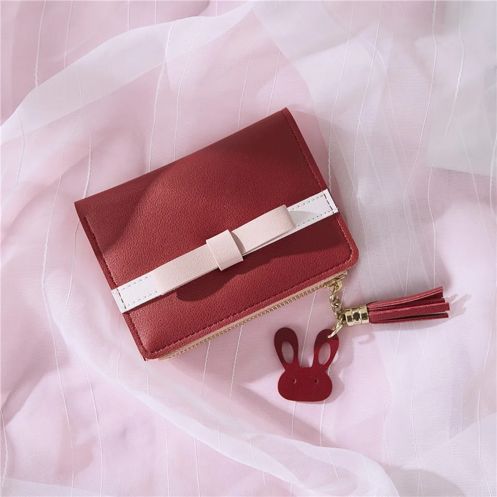 Короткий кошелек высокого качества Женский кошелек женский бант конфетного цвета с кисточками студенческий кошелёк для монет женский маленький кошелек
