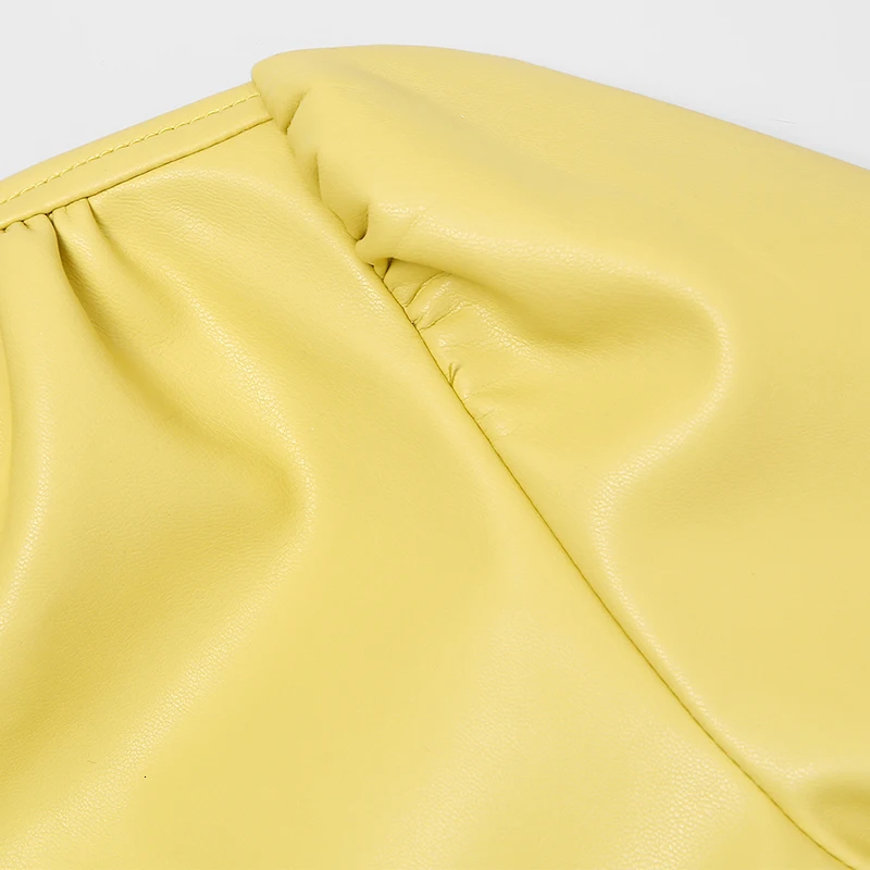 [EAM] Женский жёлтый бандажный Тренч из искусственной кожи, новая свободная ветровка с отворотом и длинным рукавом, модный Тренч Осень-зима, 1D457