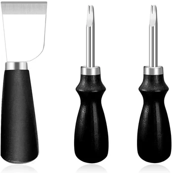 

LMDZ Leather Edge Beveler Tool Kits Belt Maker High Carbon Steel Skiving Beveling Knife Cutting Hand Craft with Wood Handle