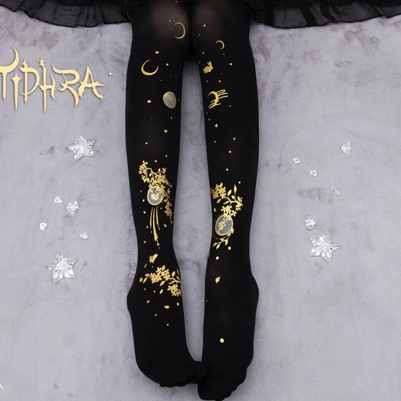 

Moon & Rabbit ~ милые узорчатые Лолита колготки женские черные колготки от Yidhra