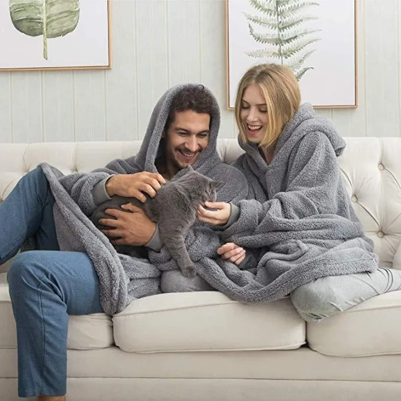 

Winter Warm Cozy Lazy Hooded Blanket Sweatshirt Fleece Fluffy Blanket Comfy Weighted Blanket Throw TV Blankets for Sofa Bedding