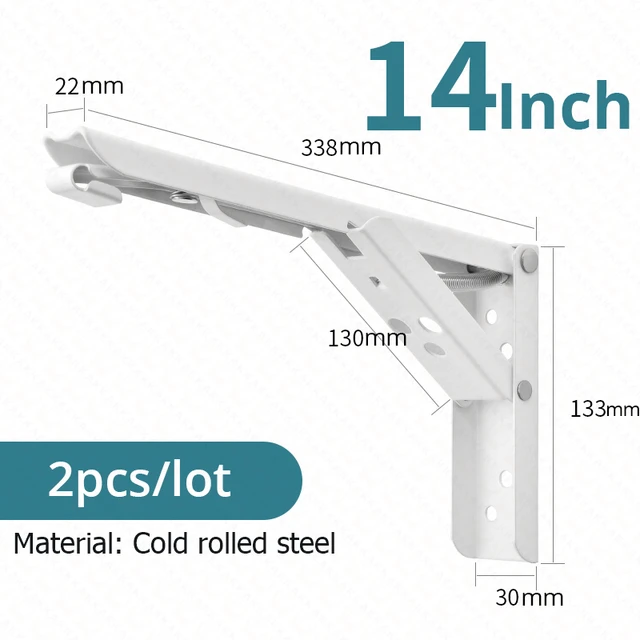 KAK 2pcs Folding Shelf Brackets Heavy Duty Stainless Steel Collapsible Shelf Bracket for Table Work Space Saving DIY Bracket White 14inch