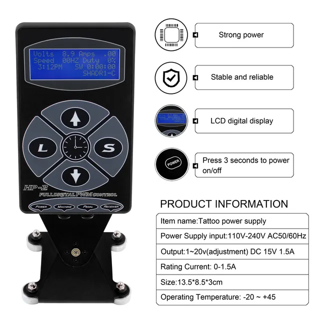 Tattoo Power Supply HP-2 Digital Dual LCD Display - Image 2