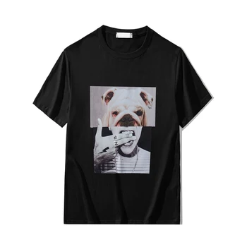 

American summer new fashion brand trick lightning dog head print cotton short sleeve t-shirt men's cotton o-neck T-shirt women