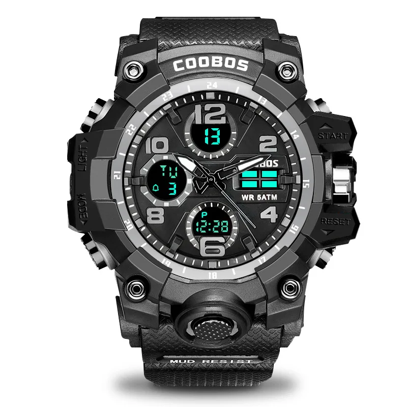 COOLBOSS модные уличные спортивные часы мужские многофункциональные часы будильник Chrono 5Bar водонепроницаемые цифровые часы мужские часы для плавания - Цвет: 50m Waterproof 18