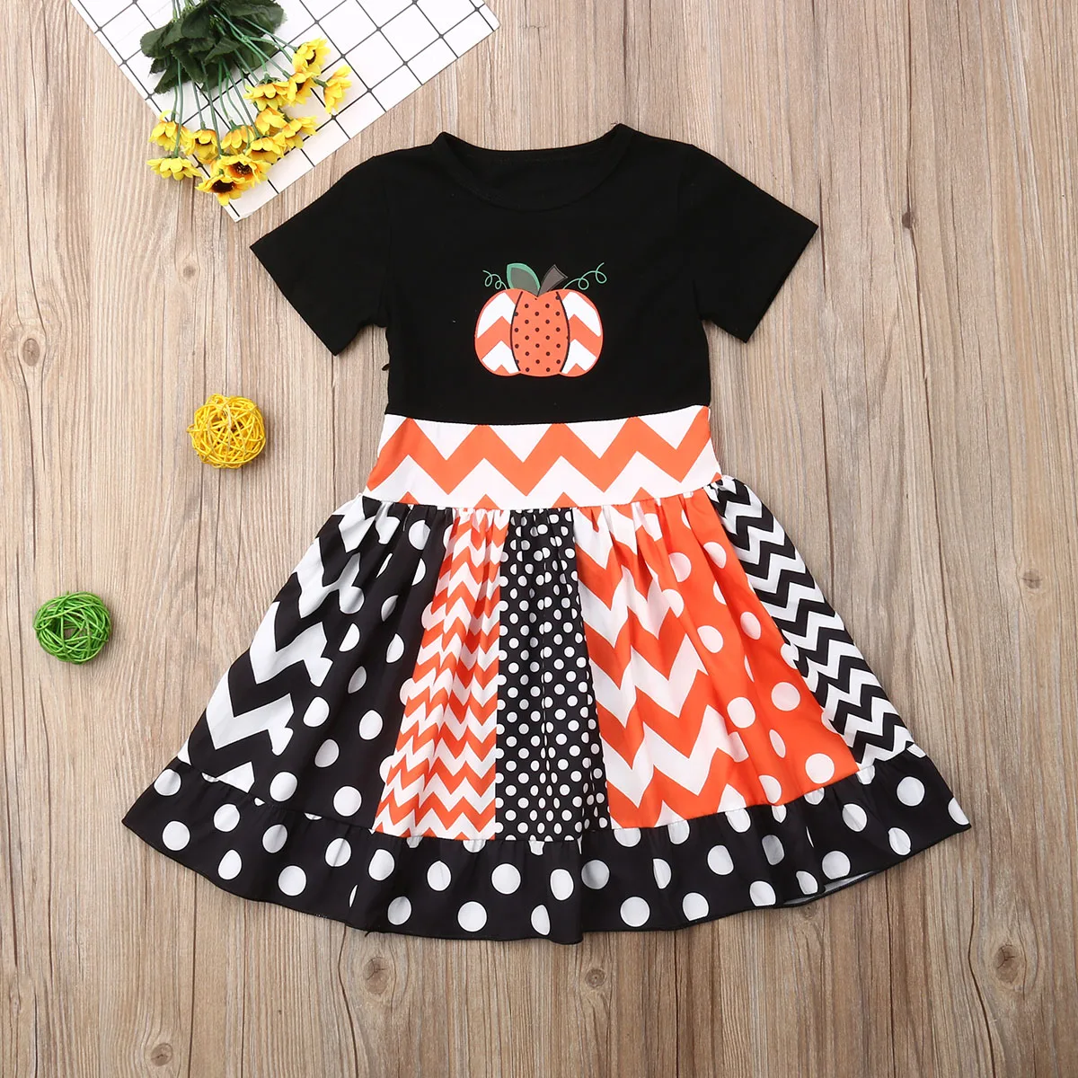 

Pudcoco Toddler Baby Girl Clothes Halloween Pumpkin Print Dress Princess Party Pageant Polka Dot Sundress Casual Clothes