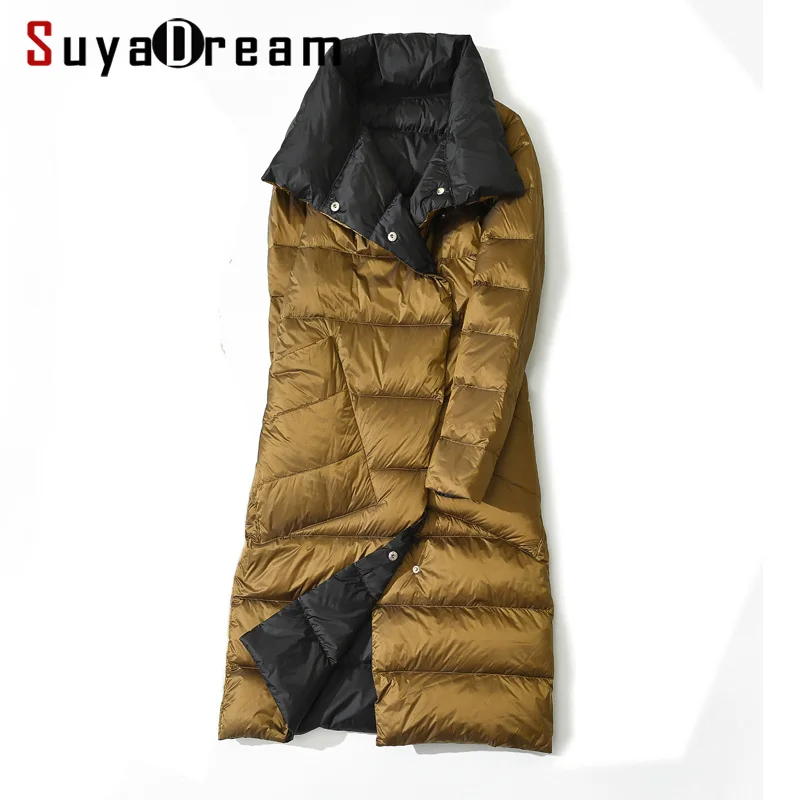 SuyaDream женские двухсторонние пуховики стеганые Длинные теплые парки 2019 зимняя