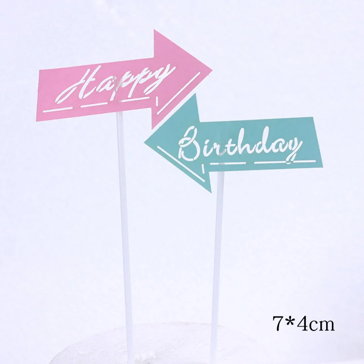 Creative Symmetrical Arrow Signpost Happy Birthday Cake Toppers Color Laser Paper Cupcake Topper Birthday Party Decor Supplies - Цвет: pink blue