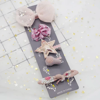 

5pcs Children Hairpins Barrettes Headwear Baby Hair Accessories Baby Hair Clips Cartoon Korean Kids hair ring Cute Bow Flower