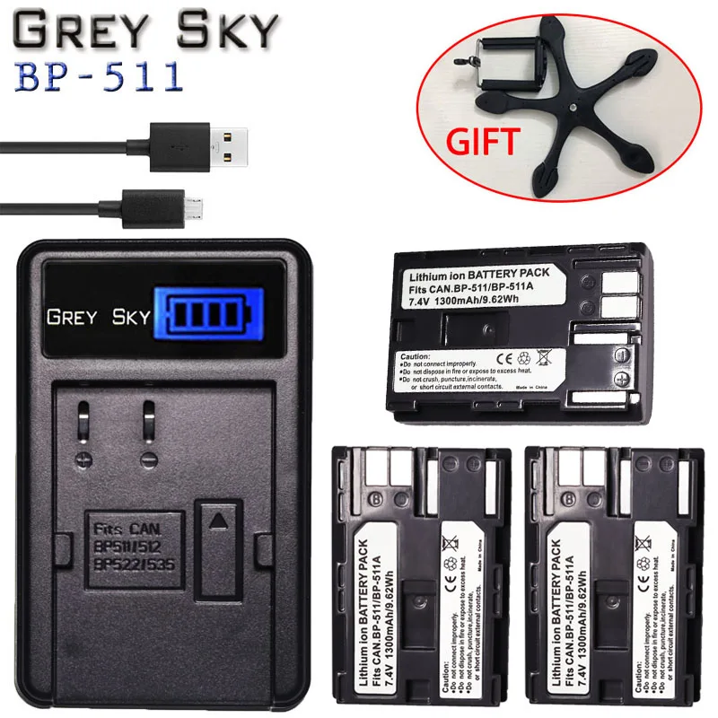 BP-511 BP-511A 2650 мА/ч, Камера Батарея BP511 BP 511and ЖК-дисплей USB зарядное устройство для цифровой однообъективной зеркальной камеры Canon EOS 40D 300D 5D 20D 30D 50D 10D D60 G6 BP 511A - Цвет: Charger and 3battery