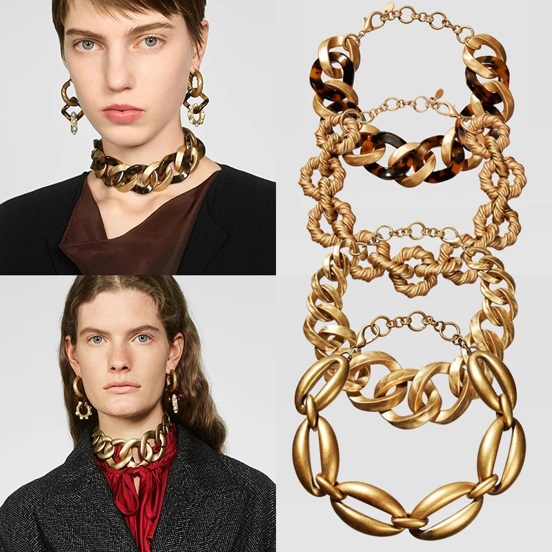 Girlgo, новинка, ZA, золотой цвет, Массивное колье, воротник, ожерелье для женщин, металлическая цепочка макси, массивное ожерелье, зима, подарок на Рождество, вечеринку