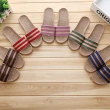 Home Wear-Resistant Leakage Toe Breathable Sweat Absorbing Deodorant Household Couples Women's Men's Linen Slippers Summer Line