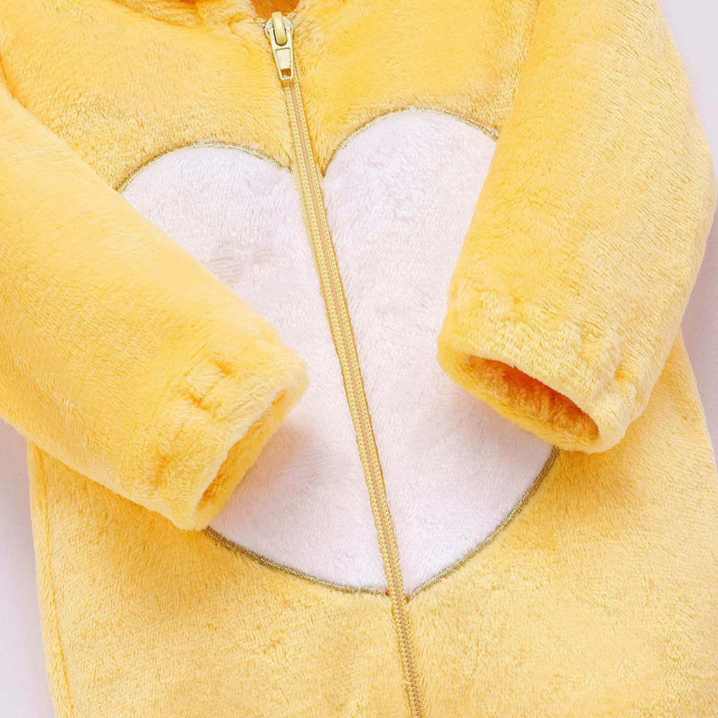 Newborn Infant Baby Cute Romper Girls Boys clothing Winter Warm Fleece Zipper Heart Hooded Romper Jumpsuit Outfits Baby Onesie