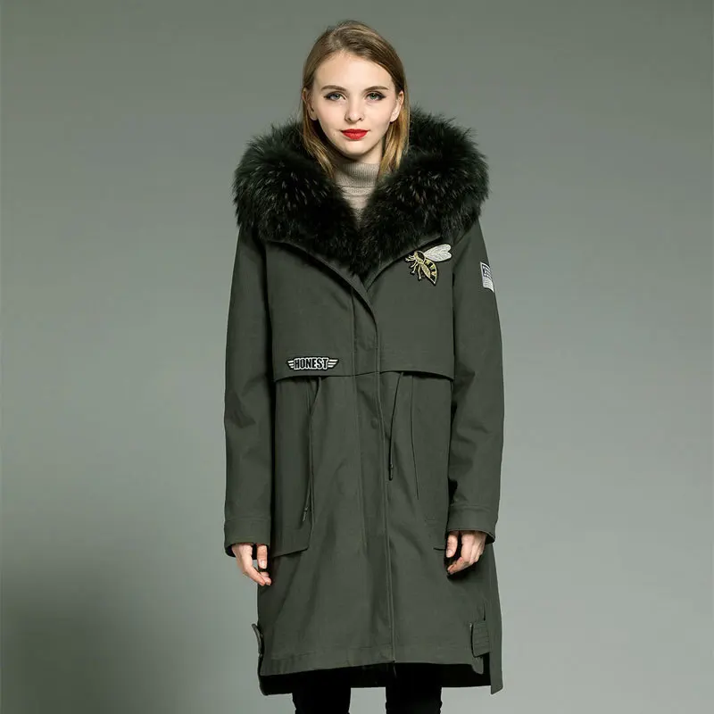

Rabbit Luxury Natural Fur Liner Parka 2020 Winter Jacket Women Raccoon Fur Collar Long Coat Female Kroean Outwear MY3544