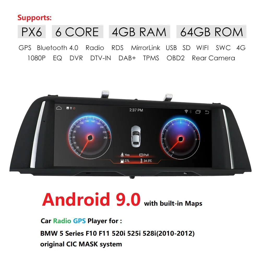 

PX6 6 Core Android 9.0 Car GPS Navigation Multimedia Radio for BMW 5 Series F10 F11 520i 525i 528i(2010-2012) CIC OBD DAB SWC BT