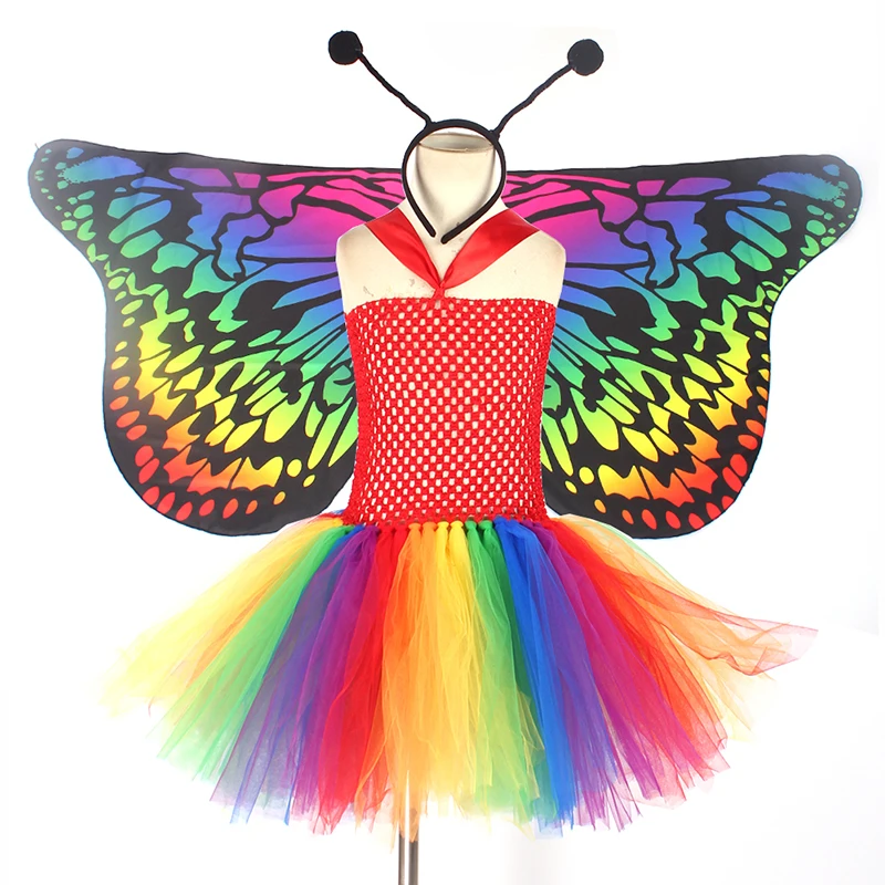 Bright Rainbow Butterfly Tutu Dress Little Kids Girls Halloween Costume Outfit Children Birthday Party Beach Holiday Tulle Dresses (18)