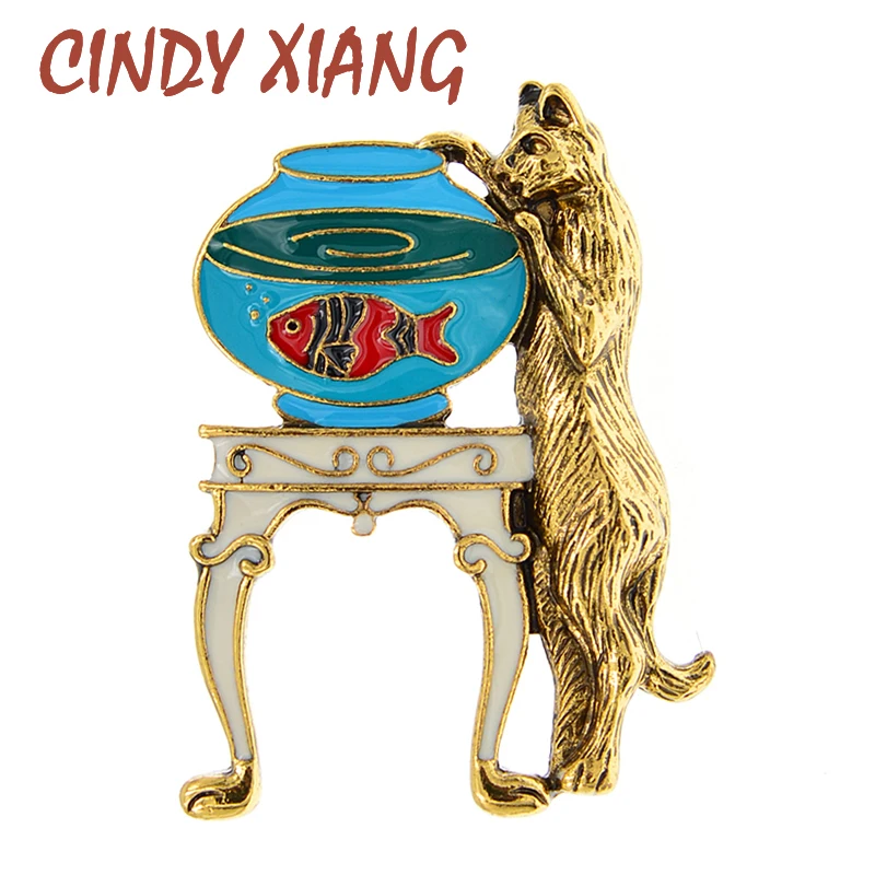 CINDY XIANG эмалированная рыба и кошка брошь в виде животного модные броши для женщин