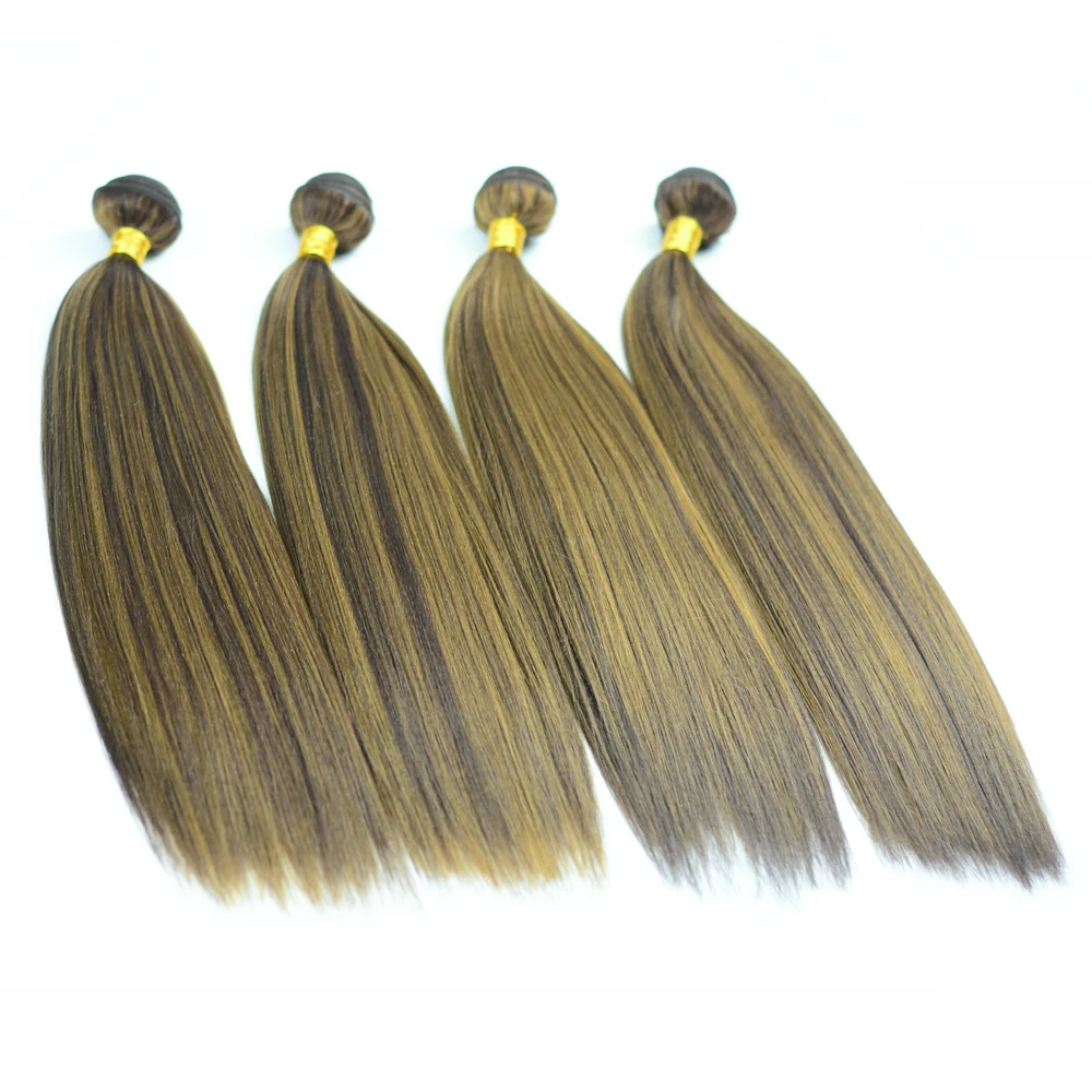 Endireitar a Trama Dobro da Cor do Piano do Cabelo da Fibra Resistente ao Calor Yaki em Linha o Cabelo Sintético Macio Empacota Parte Pode Tecer Reta 100g Uma 8 High Quality Apliques e perucas