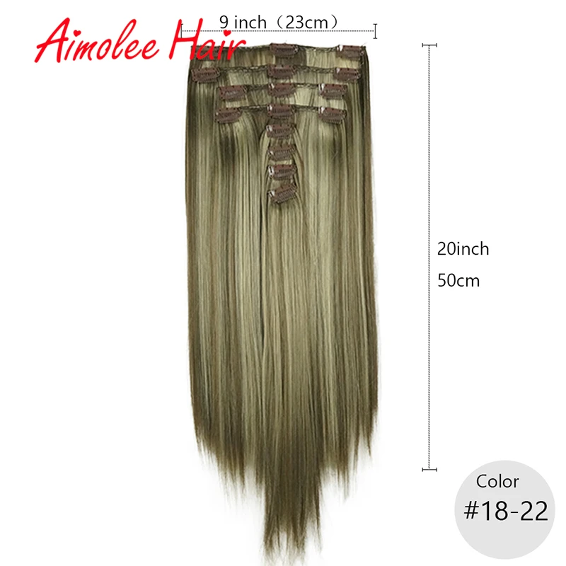 20inch 8pcs/set Blonde Highlight Synthetic Long Straight Hairpiece Clip In Hair Extensions 7 Color 16 Clip High Temperature