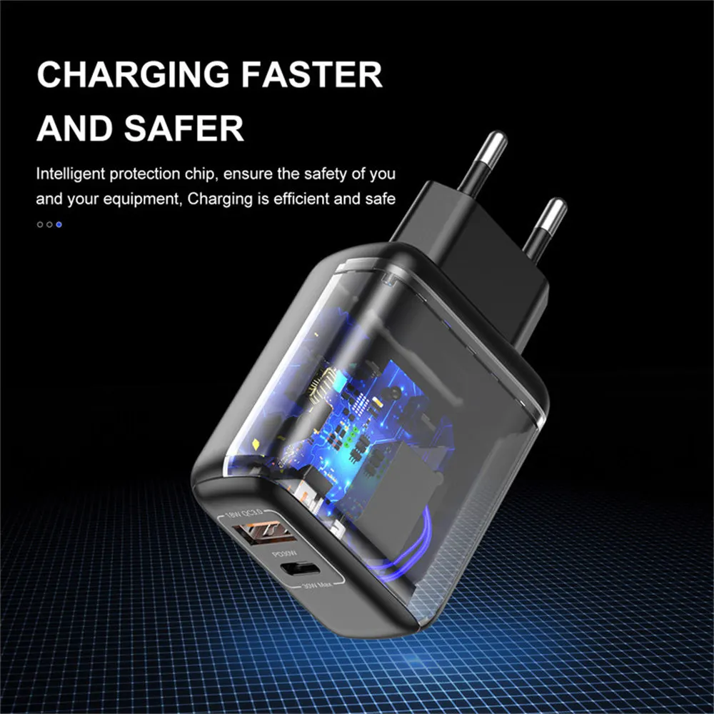 charger 65w UKGO PD 30W 2 Ports EU US UK Plug Fast Charger Adapter For iPhone 12 11 Samsung Xiaomi Huawei QC 3.0 Mobile Phone Quick Charger charger 65w