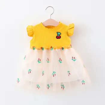 

2020 Summer Baby Girls Cherry Sleeveless Patchwork Mesh Princess Party Kids Tutu Dress Infant Party Cute Dresses vestidos