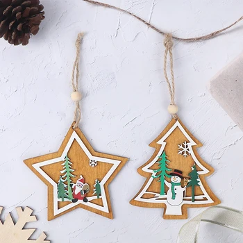 

Tree Star New Year Natural Wood Christmas Tree Ornaments Pendants Hanging Crafts Xmas Decor Home Wedding Party Decoration