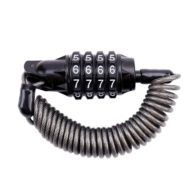 Bike Anti Theft Helmet 4 Digit Password Bicycle Lock For Scooter Motorcycles Cycling Safety Portable MTB Spring Cable Locks