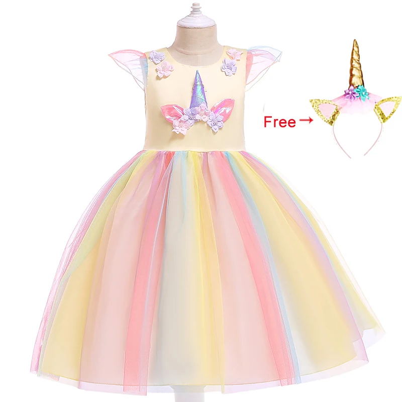 Girl Carnival Unicorn Dress Kids Fantasy Christmas Hallowen Dresses For Girl Children Birthday Party Costumes Girls Clothing - Цвет: 6